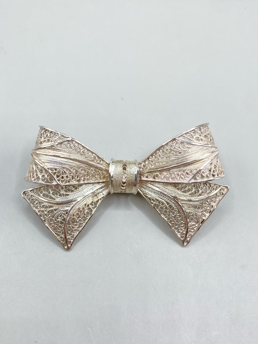 Vintage Topazio Sterling Silver Fine Filigree Bow Brooch
